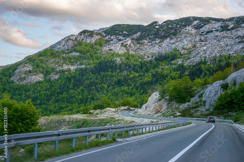 A picturesque journey along the roads of Montenegro among rocks and tunnels. The river Moraca.