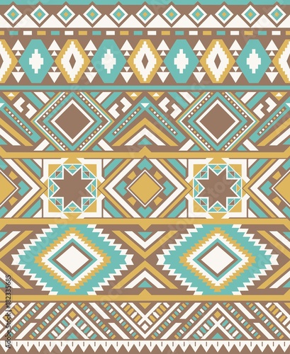 Seamless Ethnic pattern textures. Yellow and Blue colors. Navajo geometric print. Rustic decorative ornament. Abstract geometric pattern. Native American pattern. Ornament for the design of clothing