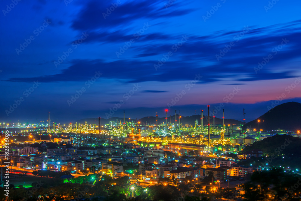 Oil and gas industry with twilight view background,refinery factory,petrochemical plant area