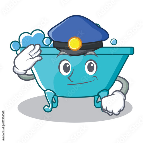 Police bathtub character cartoon style