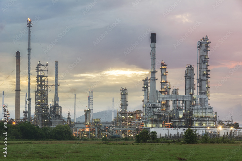 Oil refinery at twilight sky