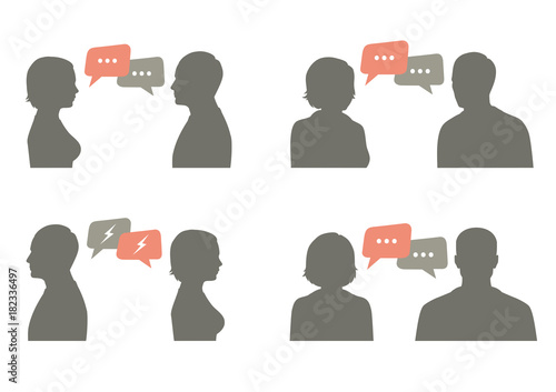 talk icon vector illustration. couple dialog ith speech bubble, communication concept