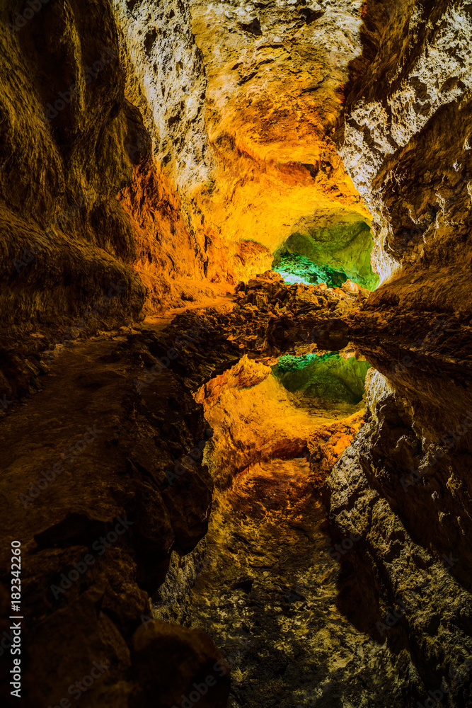 The Green Cave (Cueva de Los Verdes) is the main attraction on the island of Lanzarote. Canary Islands. Spain