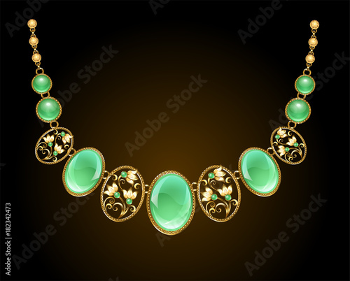 Golden necklace with chrysoprase