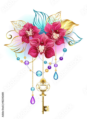 Fototapeta Naklejka Na Ścianę i Meble -  Pink orchid with key