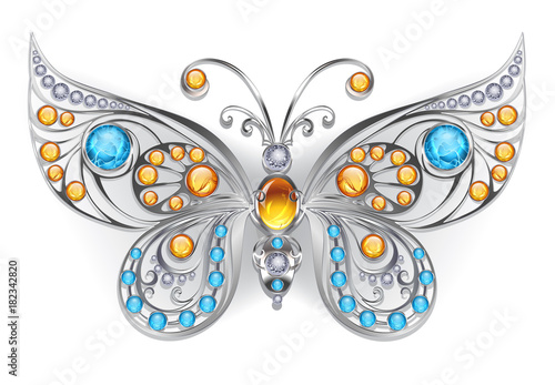 Silver butterfly with amber