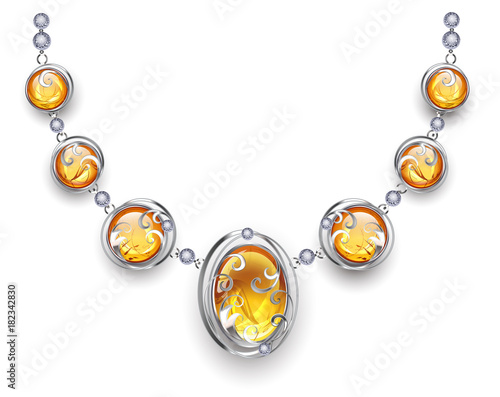 Silver necklace with amber