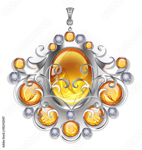 Silver pendant with amber