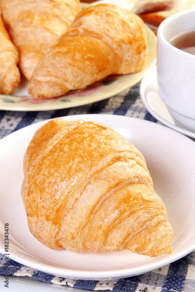 Delicious croissants on white plate Delicious croissants on white plate