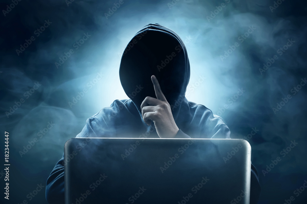 Hacker using laptop - obrazy, fototapety, plakaty 