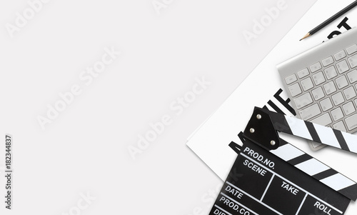 film director's desk. top view shot