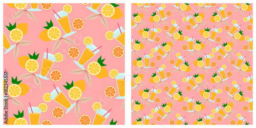 Fototapeta Naklejka Na Ścianę i Meble -  Orange and orange juice seamless pattern