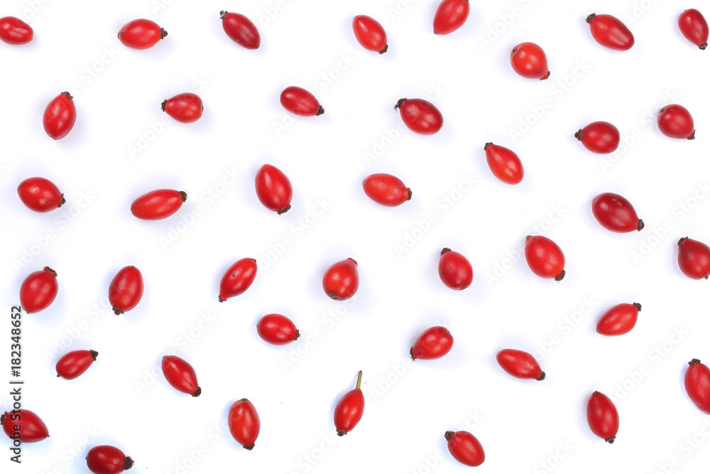 rosehip berries isolated on white background. Flat lay pattern. Top view rosehip berries isolated on white background. Flat lay pattern. Top view