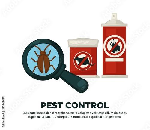 Extermination or sanitary pest control disinfection equipment vector flat design poster