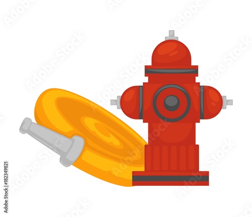 Fire extinguishing equipment extinguisher hydrant and water hose vector flat icon