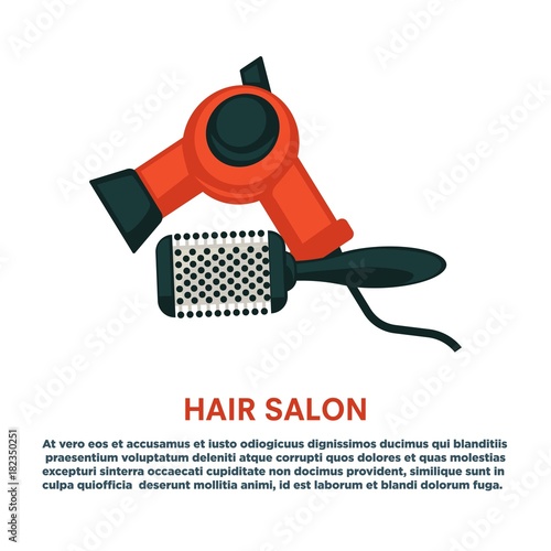 Hair styling woman hairdresser dryer hairbrush equipment tools vector beauty salon flat isolated icon