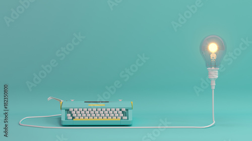 typewriter with light bulb  lighting on valentines day on the table colorful in front of lovely wall  picture for copy space minimal object concept pastel colorful lovely art 3D illustra