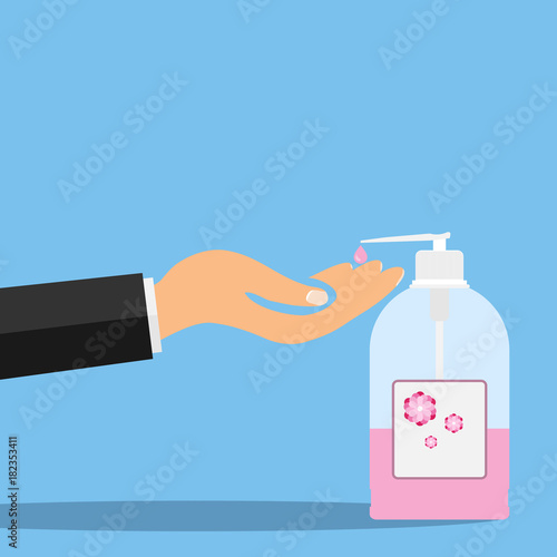 To wash hands with liquid soap, the hand squeezes out liquid soap.
