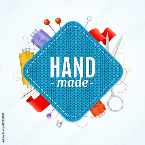 Realistic 3d Hand Made Knitted Concept. Vector
