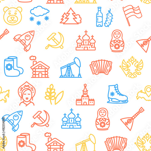 Russia Travel and Tourism Pattern Background on a White. Vector