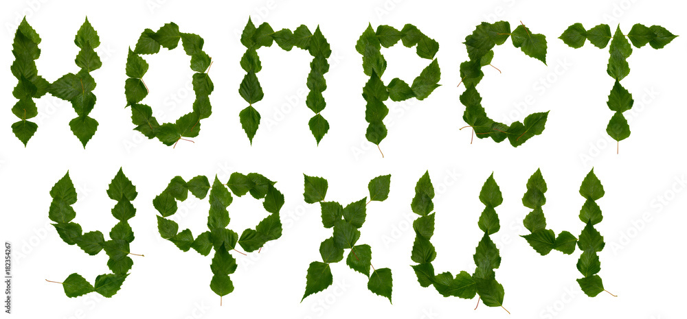 Cyrillic Letters from leaves lime Cyrillic Letters from leaves lime