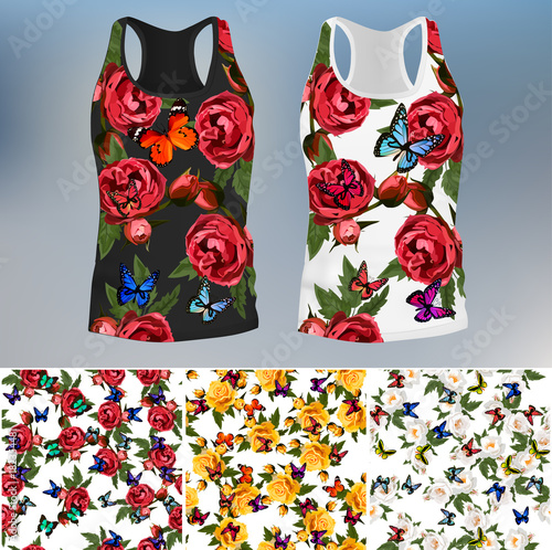 T-shirt with an trendy rose and butterfly design photo