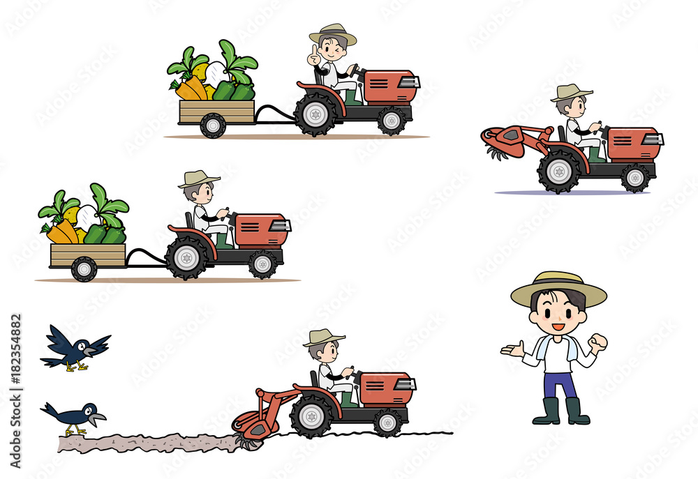 Fototapeta premium 農業-トラクターセット