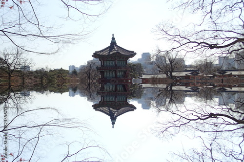 Traditional Building Beside a Lake in Japan