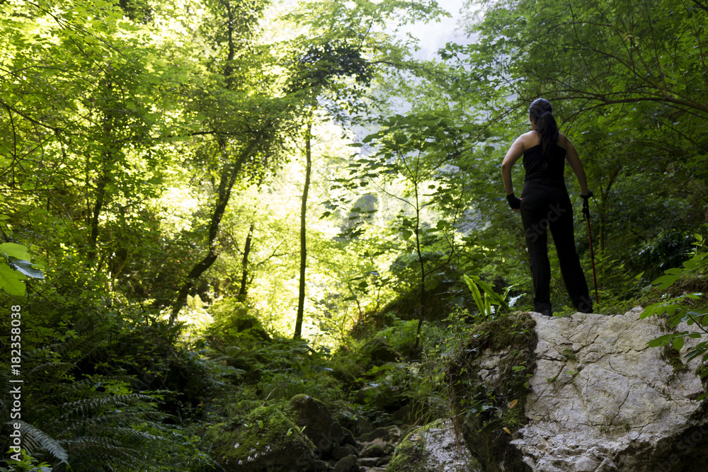 woman hiker in gorges on matese park woman hiker in gorges on matese park