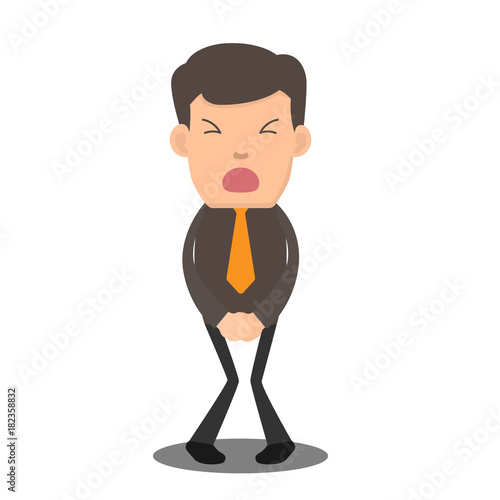 businessman has to pee very urgently. business cartoon character vector illustration.