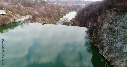 Aerial view of the rocks. Beautiful view of the river landscape. photo