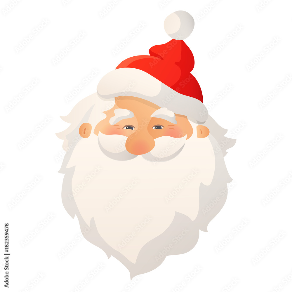 Happy smiling Santa Claus head with red hat and beard. Cartoon vector illustration. Happy smiling Santa Claus head with red hat and beard. Cartoon vector illustration.