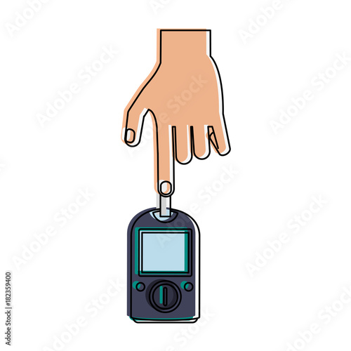 Hand holding glucometer icon vector illustration graphic design