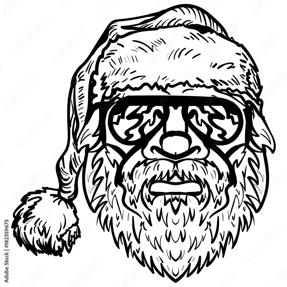 Santa Claus in sunglasses Christmas symbol sketch
