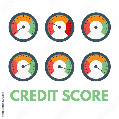 Credit score gauges. Minimum and maximum concept. Vector illustration.
