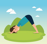 healthy lifestyle people doing yoga poses and exercises vector illustration graphic design