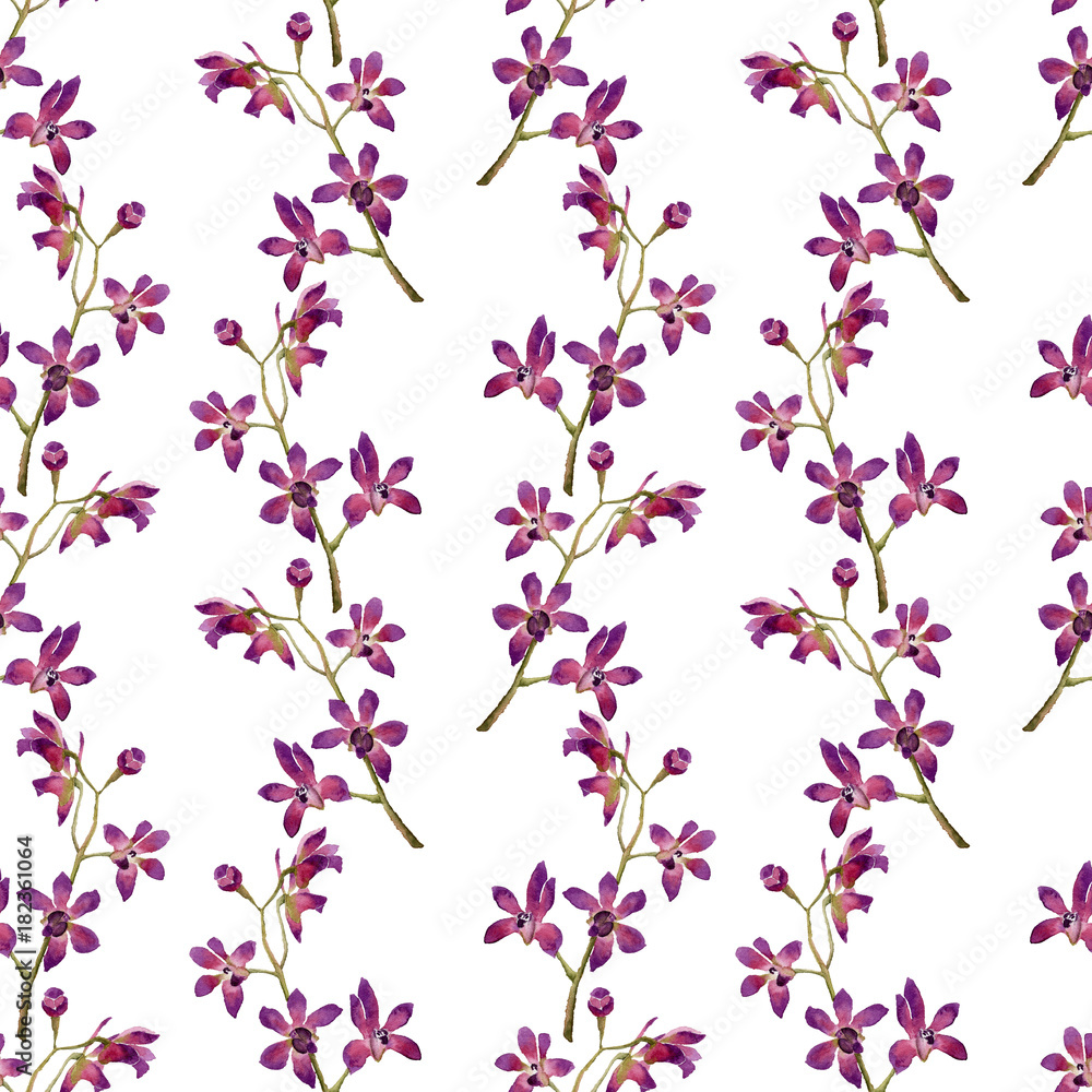 Seamless watercolor raster orchids pattern
