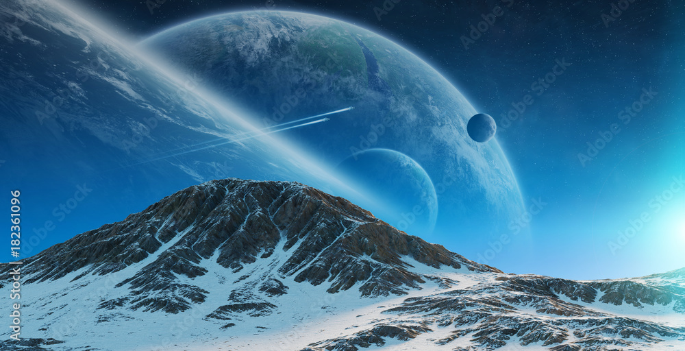 Obraz premium Exoplanets in space 3D rendering elements of this image furnished by NASA