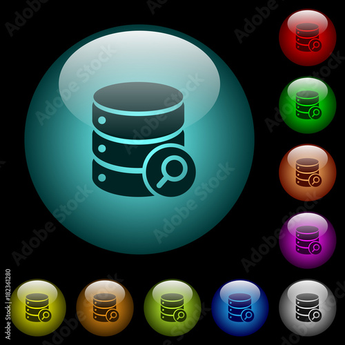 Database search icons in color illuminated glass buttons
