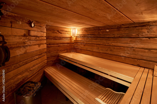 spa, relaxation and healthcare in finnish wooden sauna room