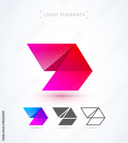 Vector abstract futuristic origami letter d and arrow logo design template. Material design, flat and line-art style. Application icon