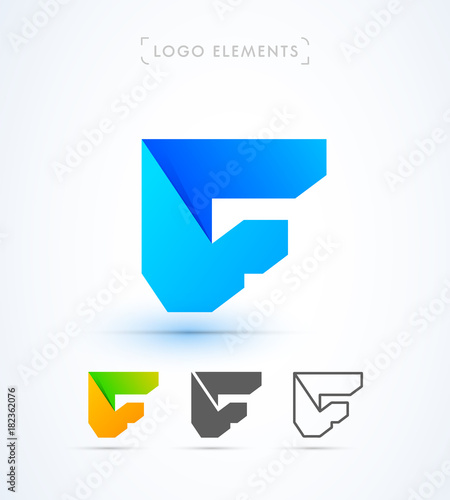 Vector abstract origami letter F logo design template. Material design, flat and line-art style. Application icon