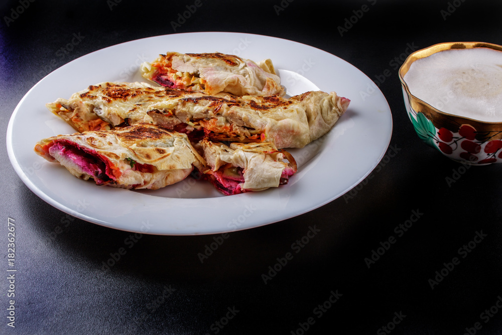 Lavash roll with chicken and vegetables Lavash roll with chicken and vegetables
