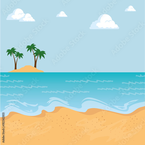 beautiful landscape summer time on the beach with palms vector illustration graphic design