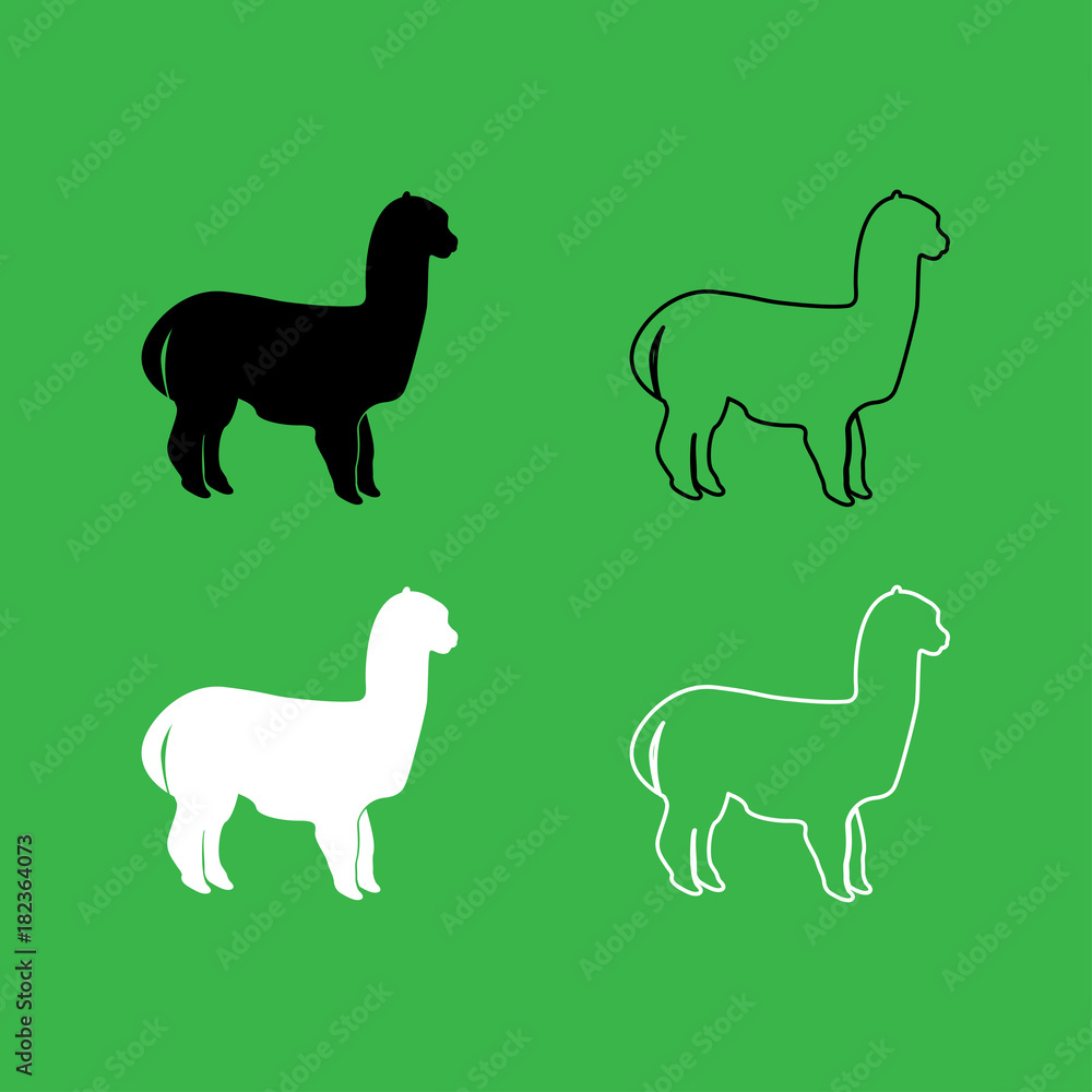 Alpaca icon Black and white color set Alpaca icon Black and white color set