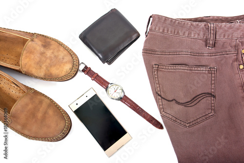 Men's accessories isolated on white background