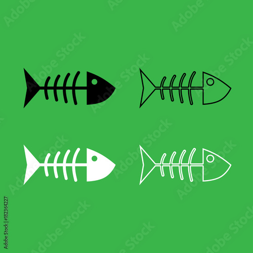 Fish sceleton icon  Black and white color set