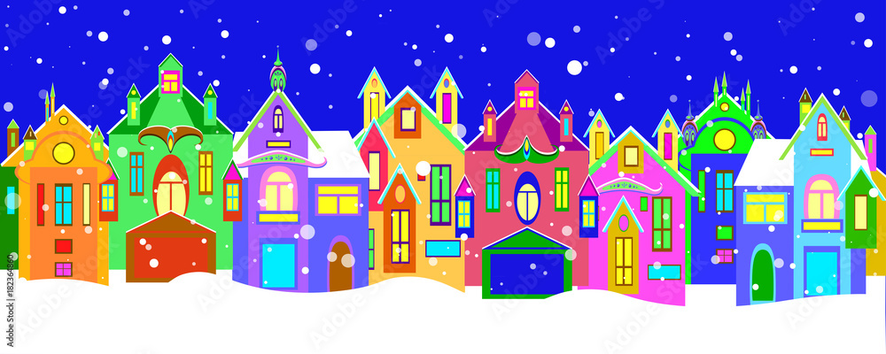 Winter houses with christmas decoration