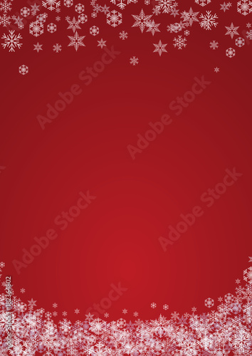 Festive vertical Christmas background and winter with copy space. snow and ice crystals on red