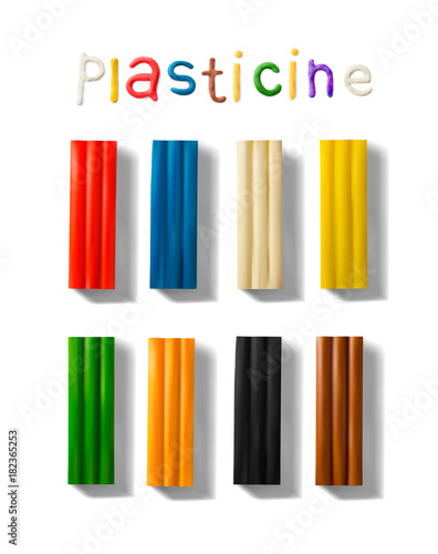 Color plasticine set isolated on a white background. 3d Vector illustration.